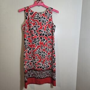 Sag Harbor Red Black White Floral Sleeveless Sheath Dress Scoop Neck Size 10